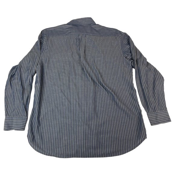 Chaps Men's Button Down Shirt L Blue White Striped Cotton Polyester Collared - Picture 2 of 4